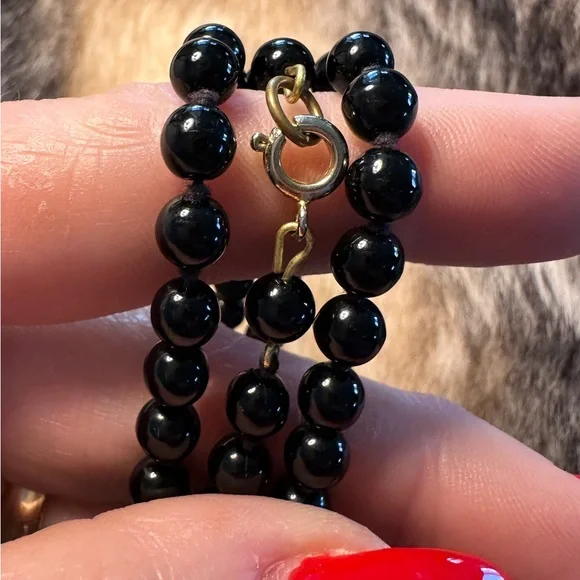 Antique French Jet Hand Knotted Glass Beaded Necklace - Picture 6 of 6